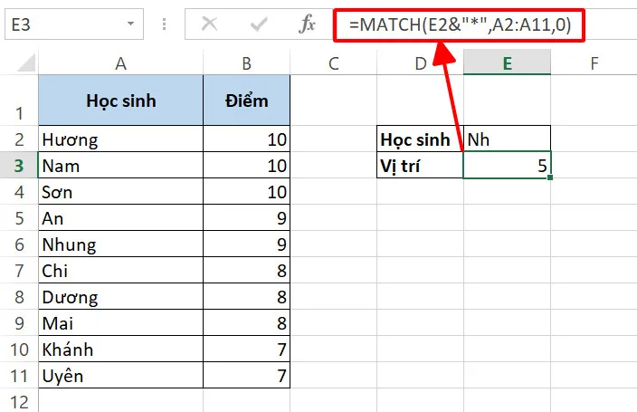 Cần phải làm gì để sử dụng hàm MATCH trong Excel 3
