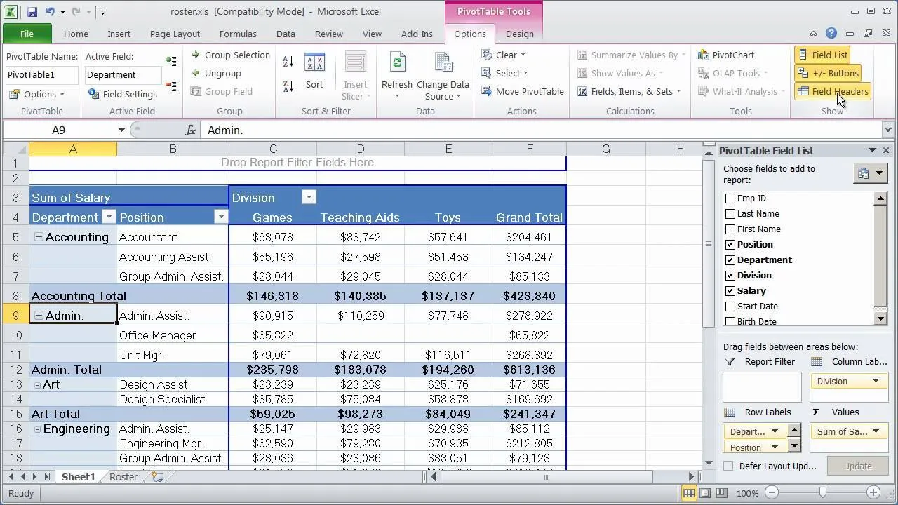 Công dụng của PivotTable trong Excel 2