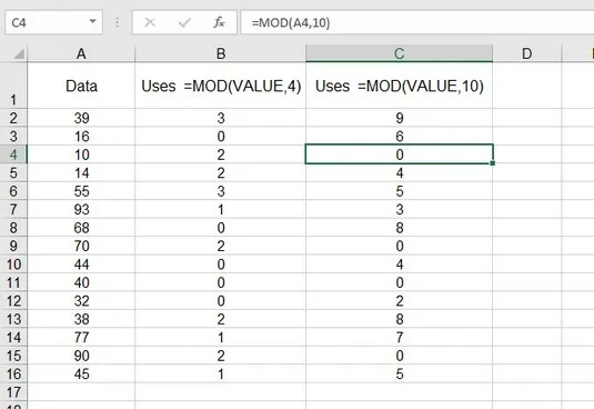 Cách sử dụng của hàm MOD trong Excel 4