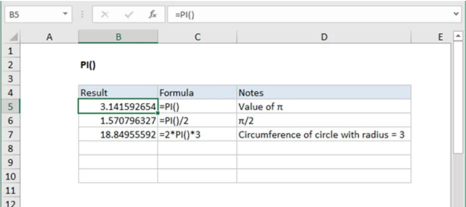 Hàm PI trong Excel là hàm gì 3